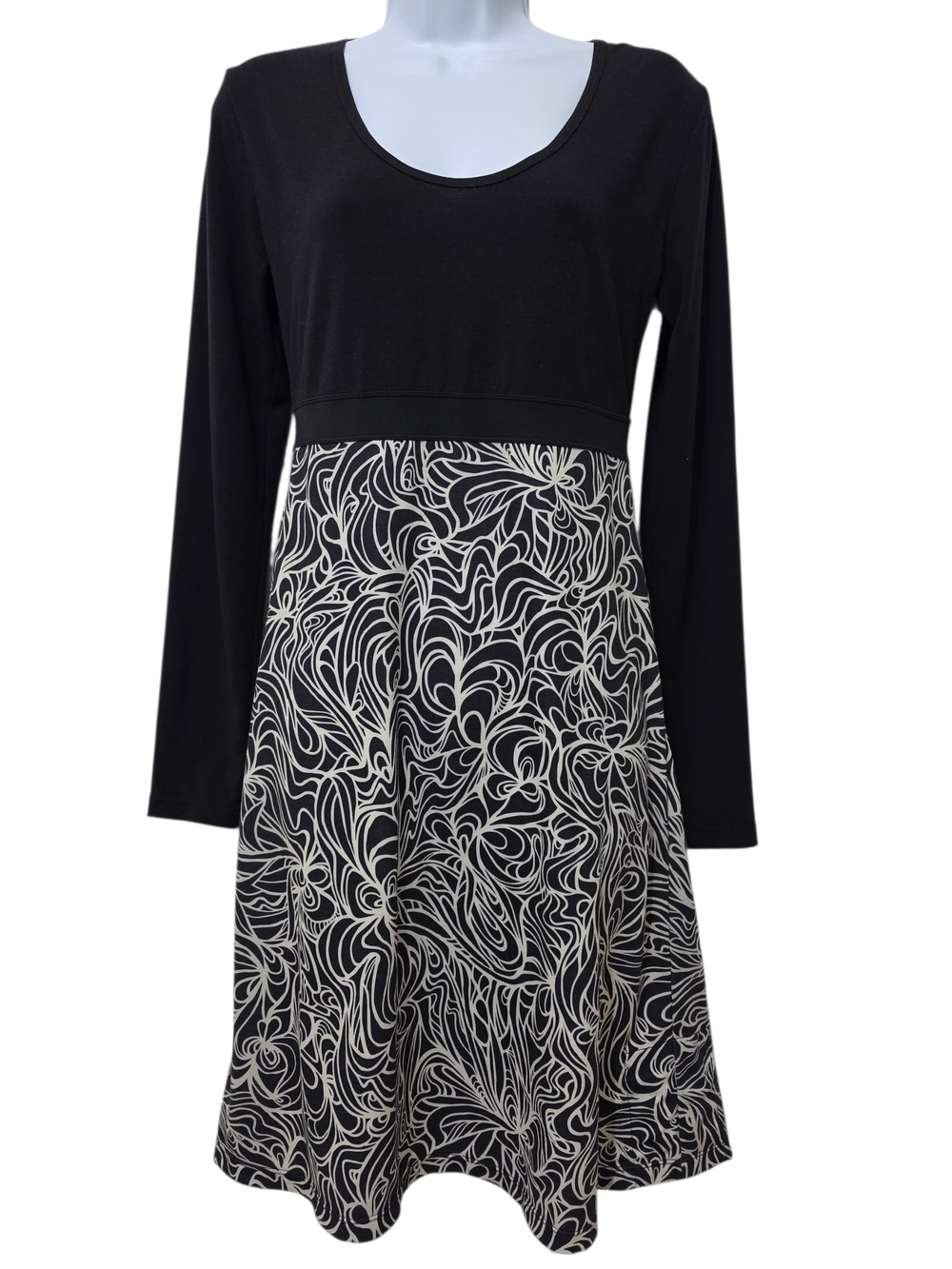 PrAna | Kaley Black Lagoon Long Sleeve Active Dress Abstract Floral Swirls